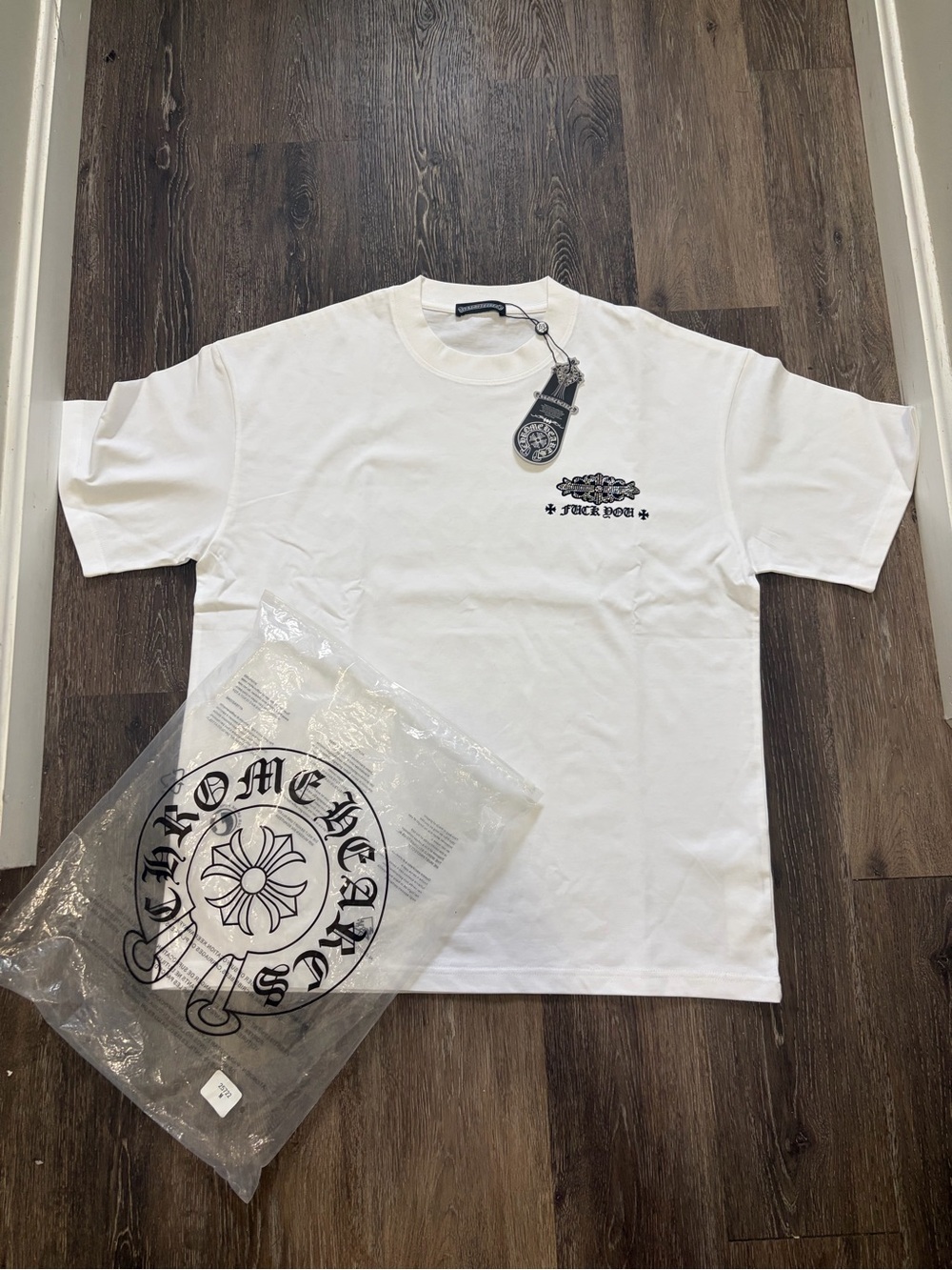 Chrome Hearts White Tee with Black Chest Logo